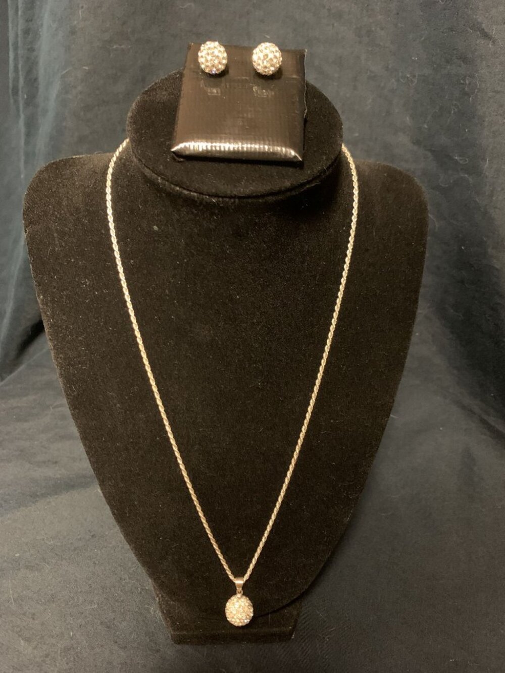 Sterling Silver Pavé Pendant Necklace Chain 10.5” with Matching Earrings